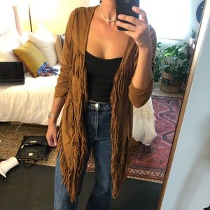 Faux Suede Western Open-front Fringe Jacket